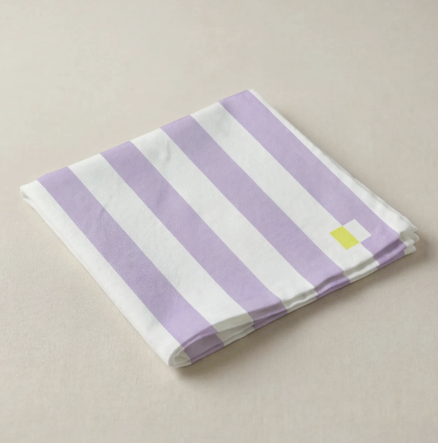Lot de 4 serviettes de table coton rayure lila lime