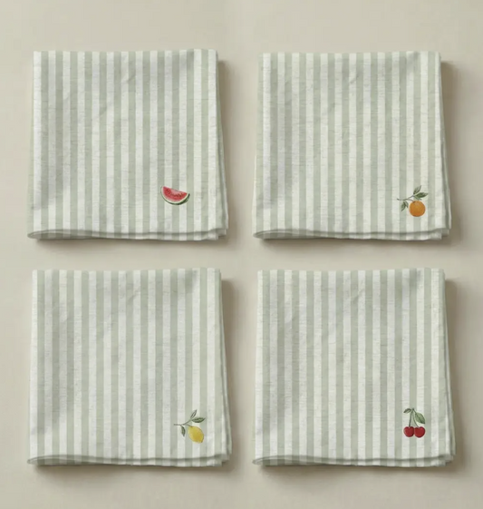 Lot de 4 serviettes de table coton rayure tutti frutti assorties