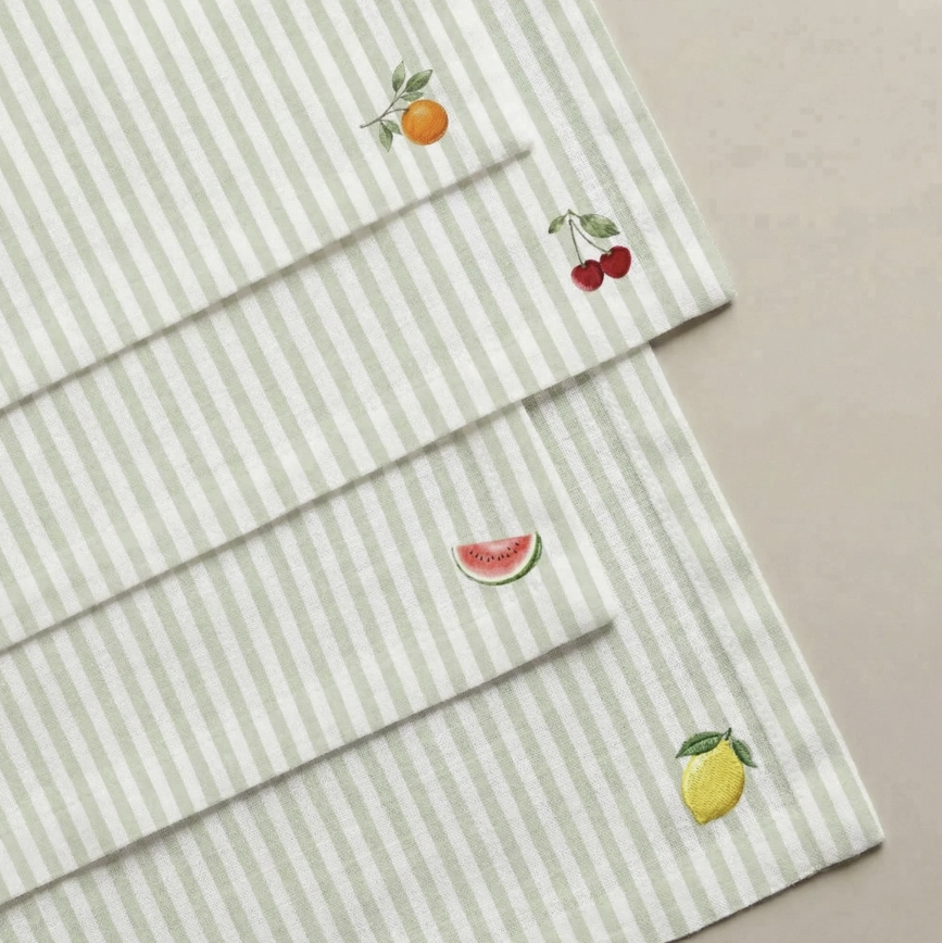Lot de 4 serviettes de table coton rayure tutti frutti assorties