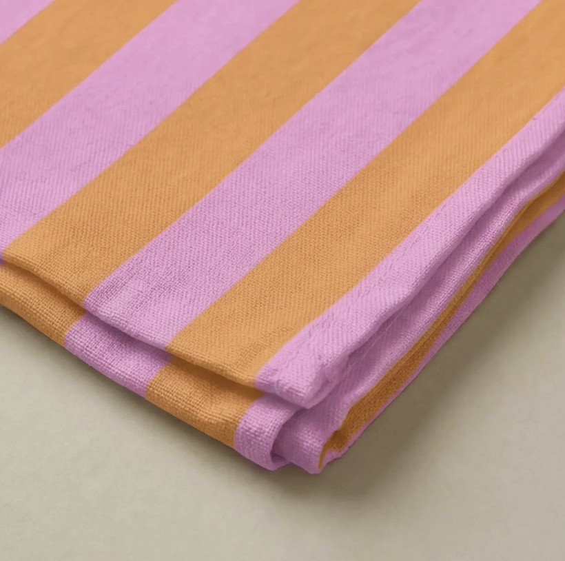 Lot de 4 serviettes de table coton rayure rose orange