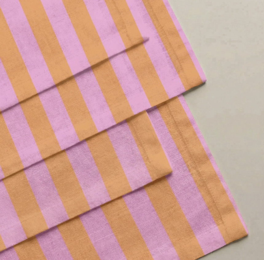 Lot de 4 serviettes de table coton rayure rose orange