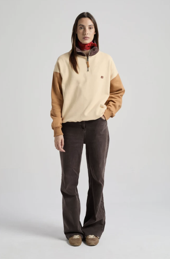 Sweat zipper colorbloc macchiato