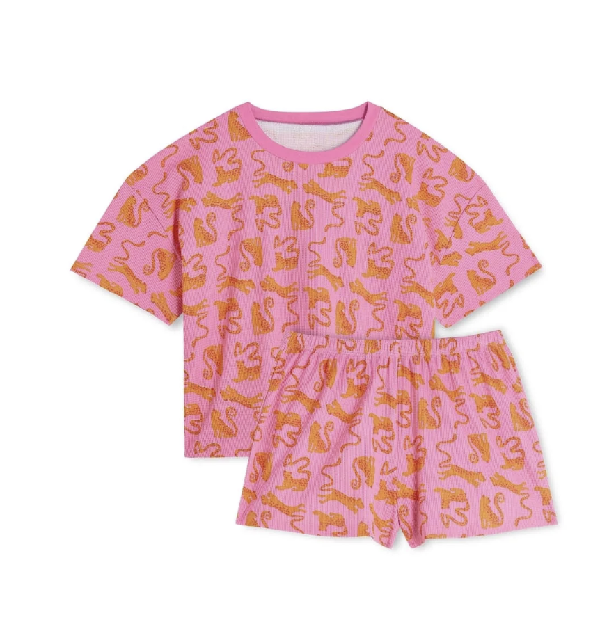 ensemble gaufré Pink Leo Fuchsia coton bio
