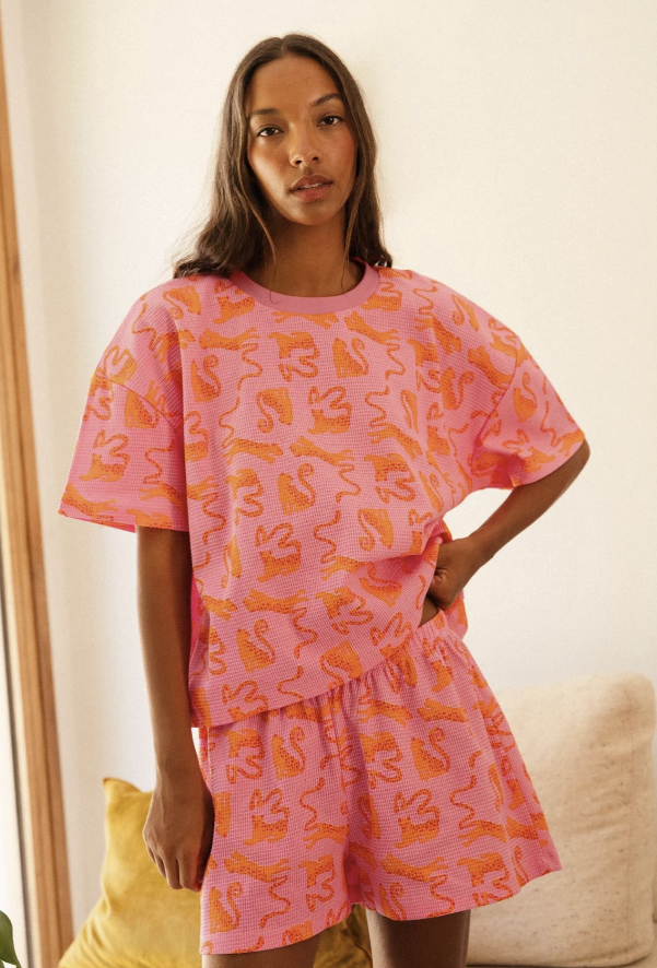 ensemble gaufré Pink Leo Fuchsia coton bio