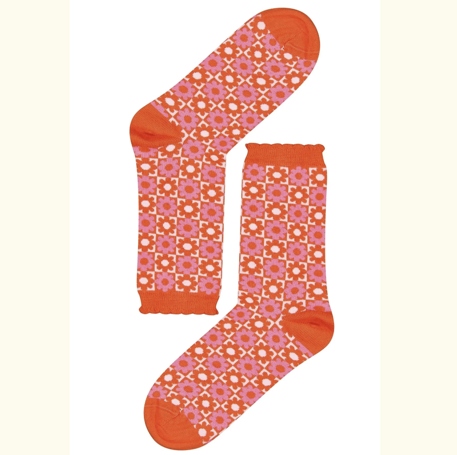 Chaussettes coton bio Damier Fleurs 36-41