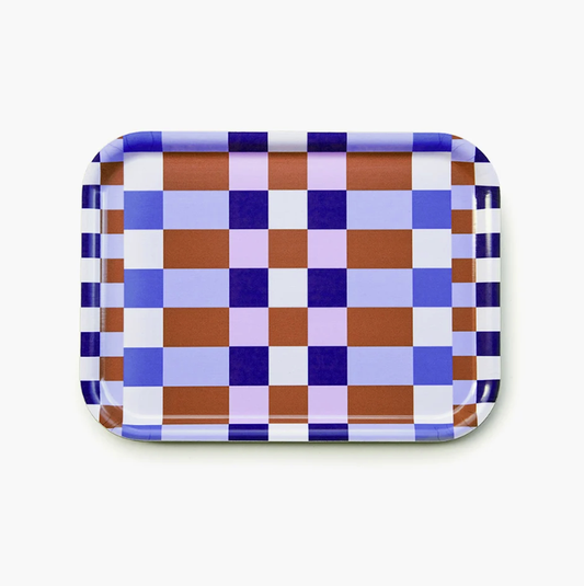 Plateau en bouleau plaqué 27x20 cm checker mix lila caramel