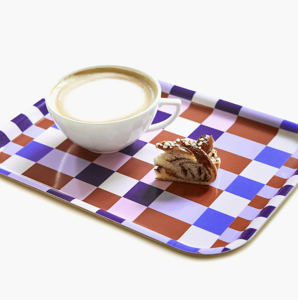 Plateau en bouleau plaqué 27x20 cm checker mix lila caramel