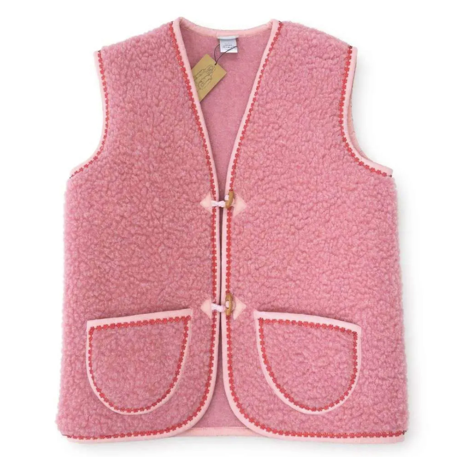 Gilet en 100% laine merinos rose rouge