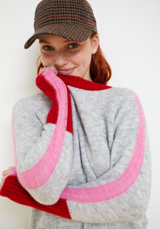 Pull Twist gris rose rouge