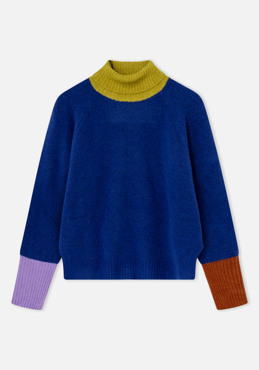 Pull col roulé Copenhagen bleu multi
