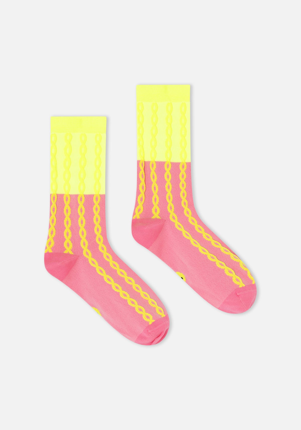 chaussettes smiley fluo torsadé rose/jaune