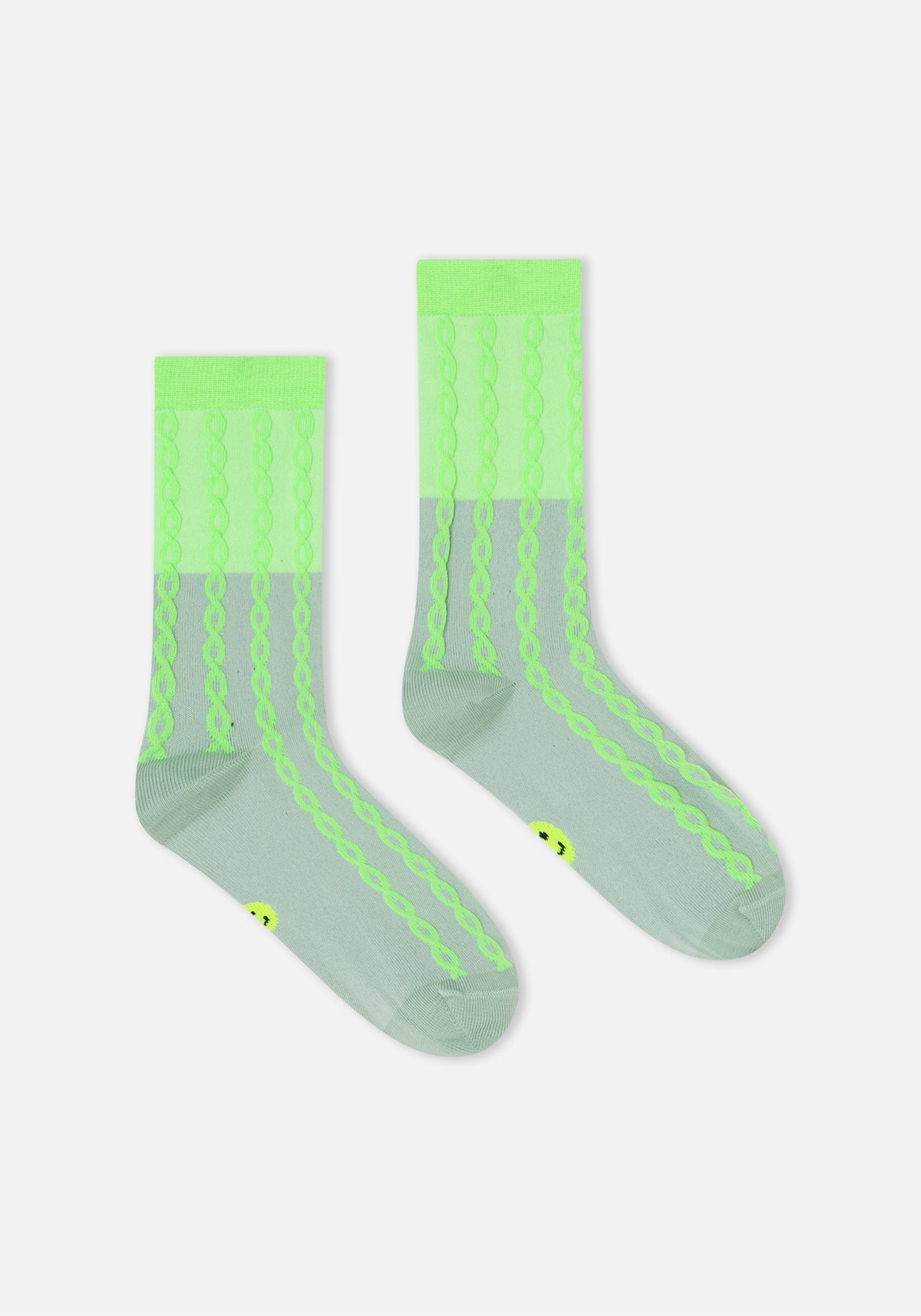 chaussettes smiley fluo torsadé vert/bleu