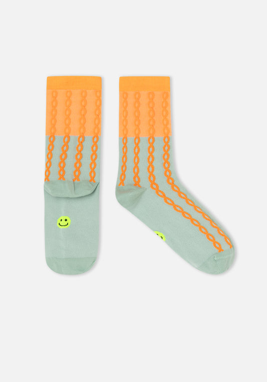 chaussettes smiley fluo orange/bleu