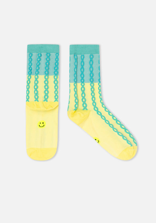 chaussettes smiley fluo jaune beurre/ turquoise