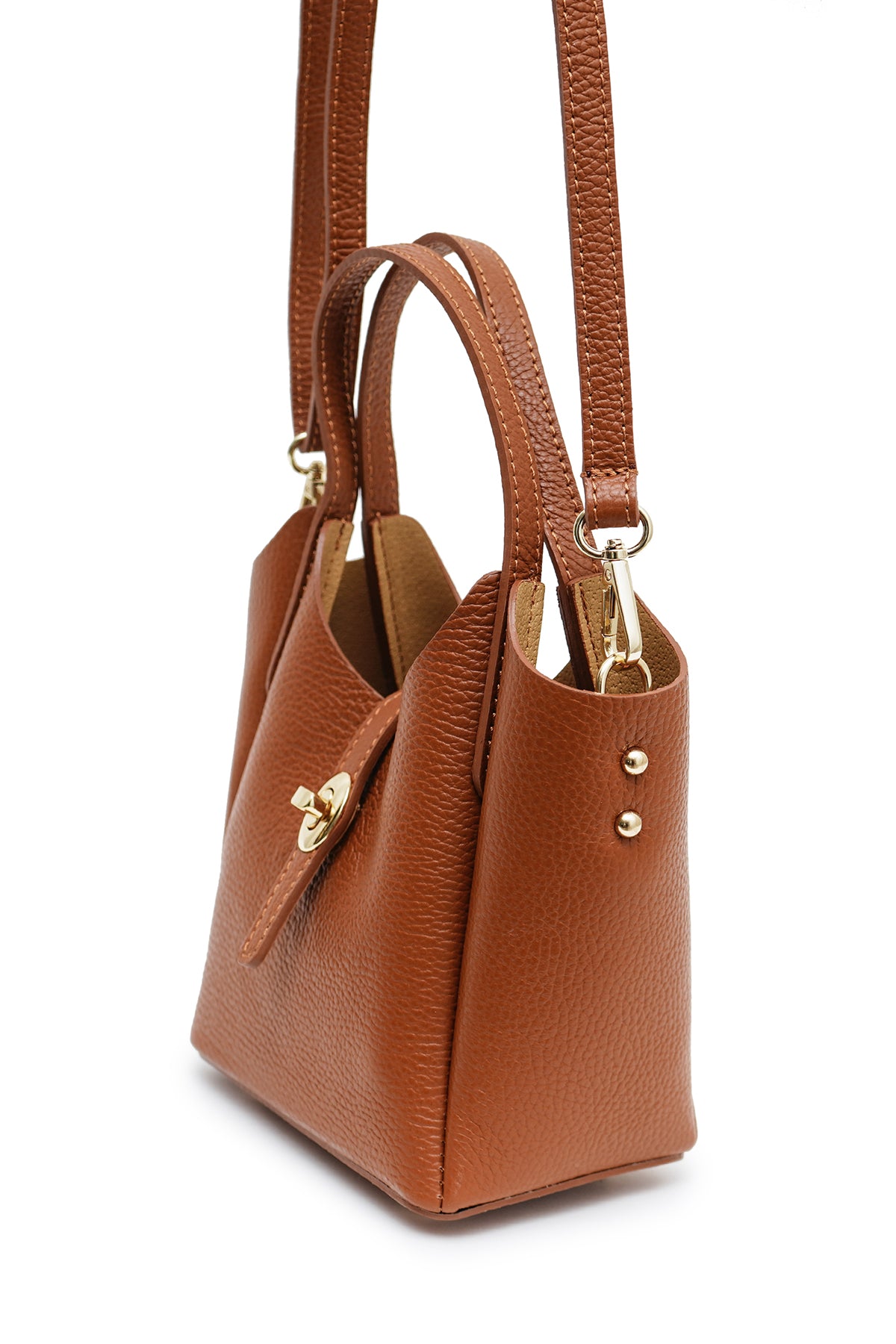 Sac à main en cuir double porté Naia camel