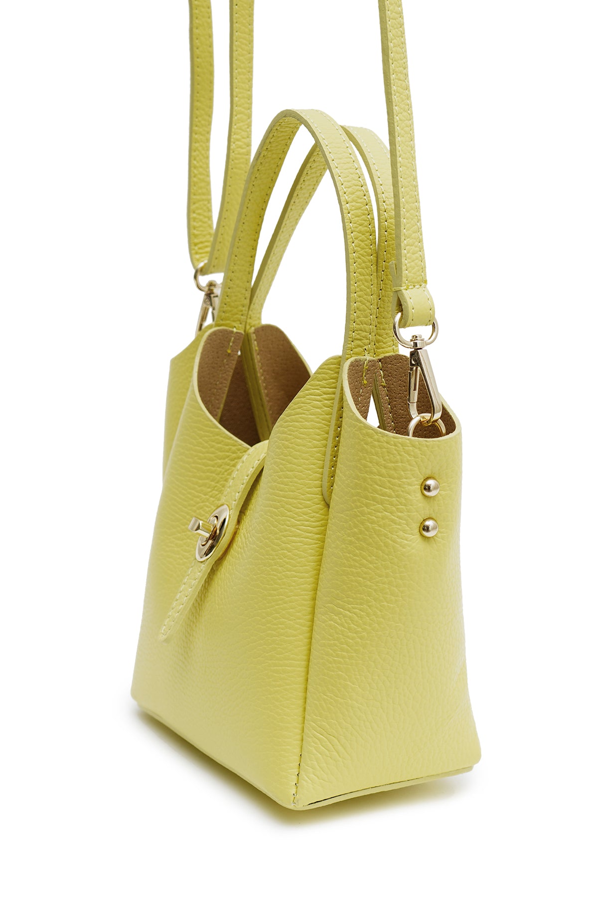 Sac à main en cuir double porté Naia jaune citron