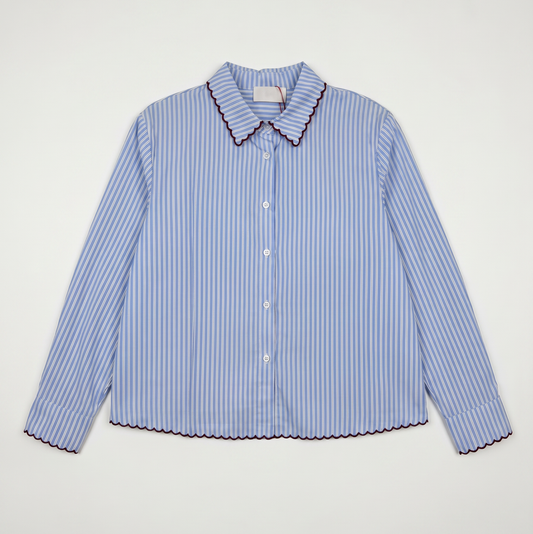 Chemise brodée Edith / blanc ou rayures bleues