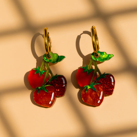Boucles d'oreilles grappe tomates coeurs