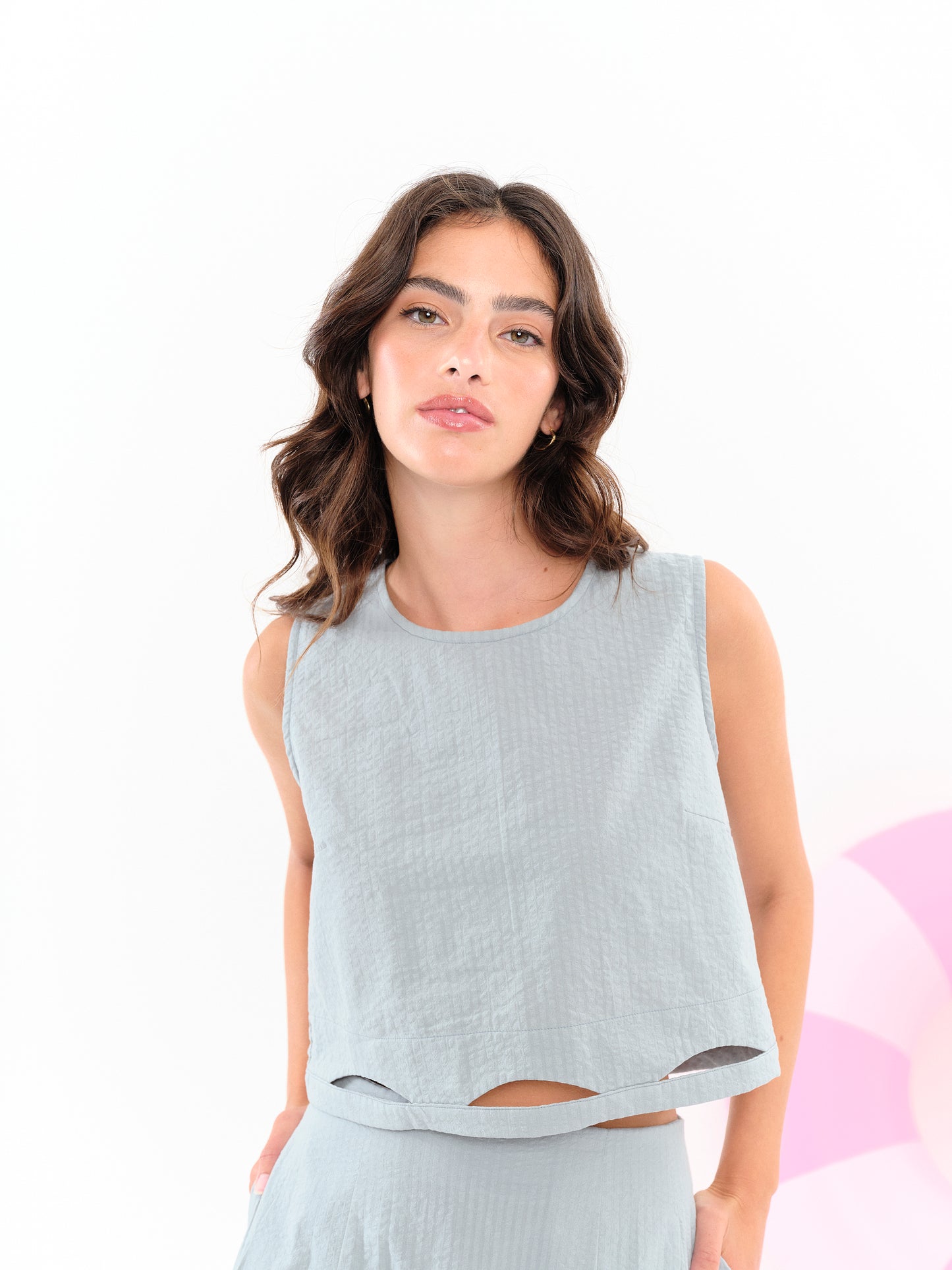 Top ajouré Waffle céladon coton bio