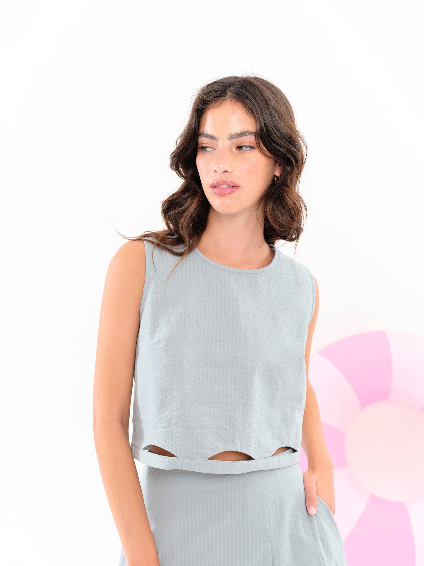 Top ajouré Waffle céladon coton bio