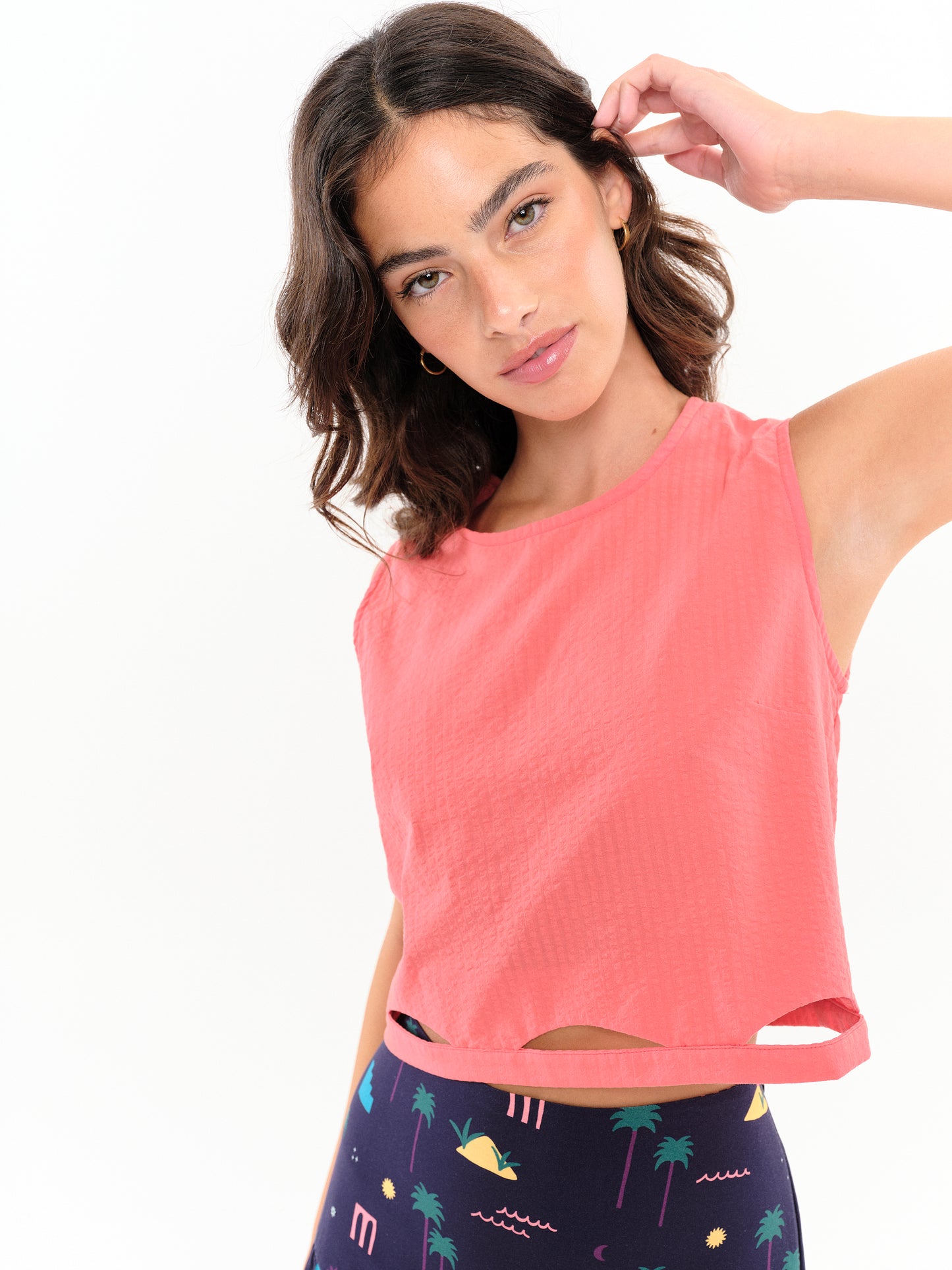 Top ajouré Waffle corail coton bio