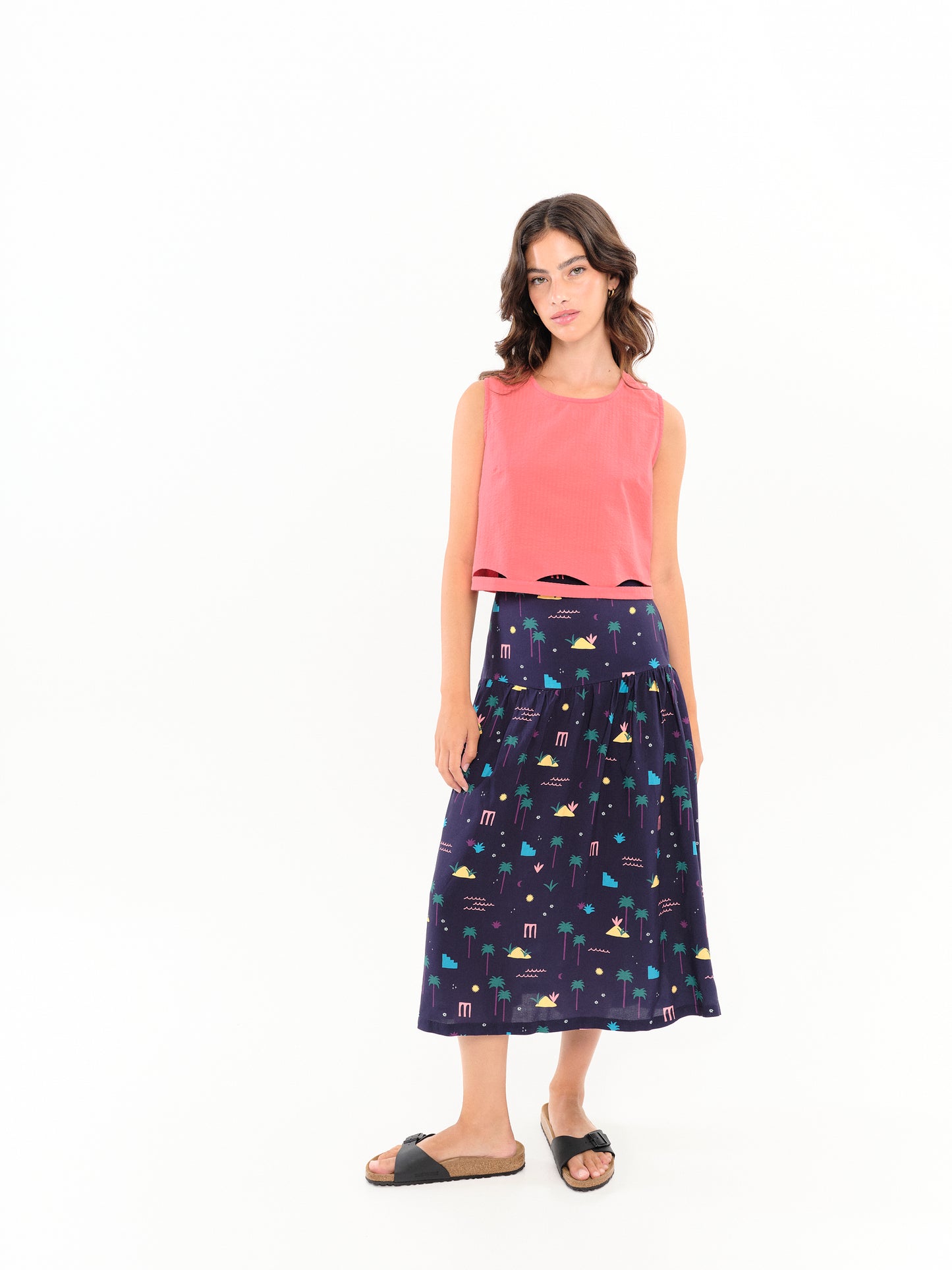 Jupe midi Palm Springs navy
