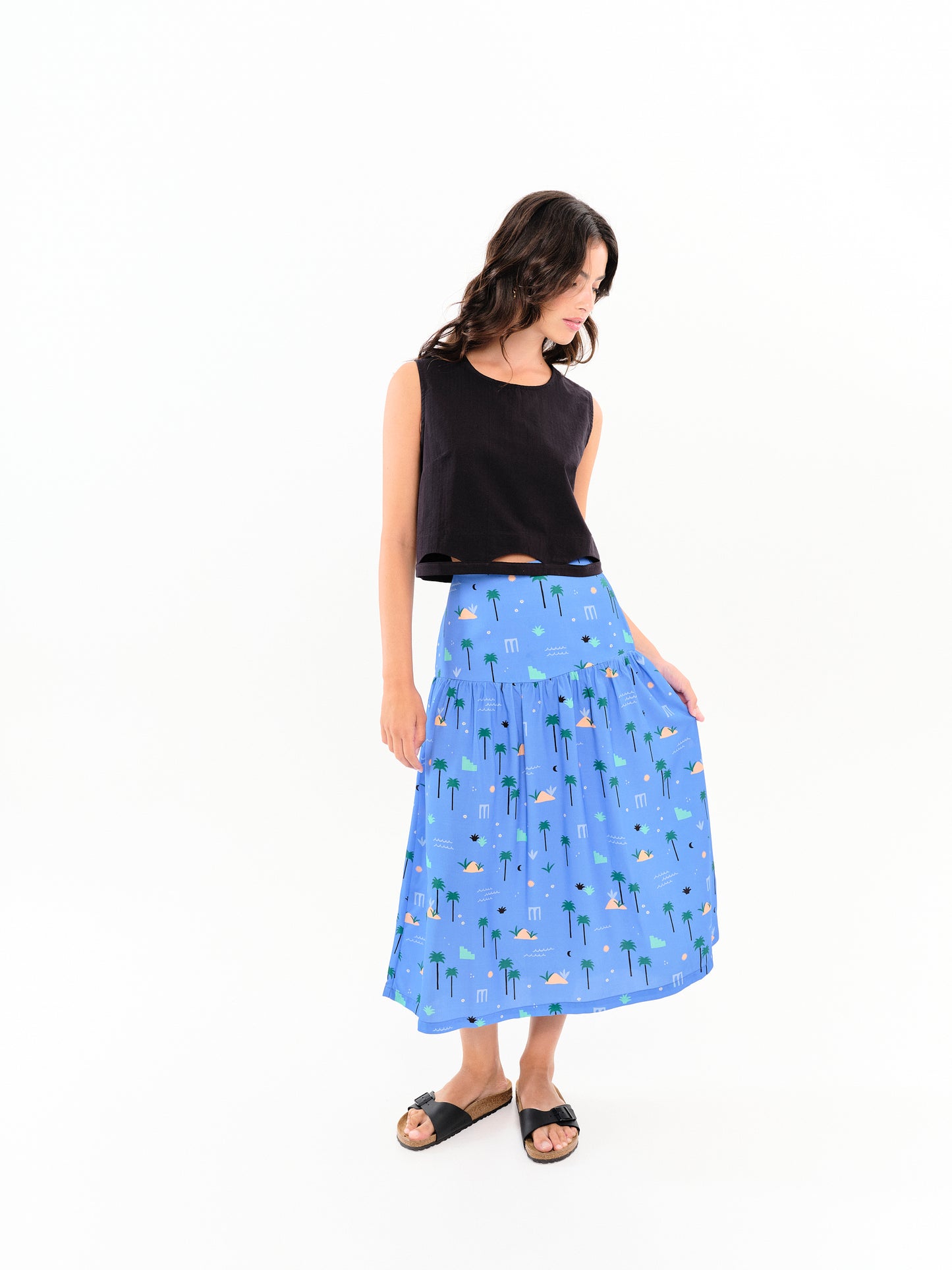Jupe midi Palm Springs azur