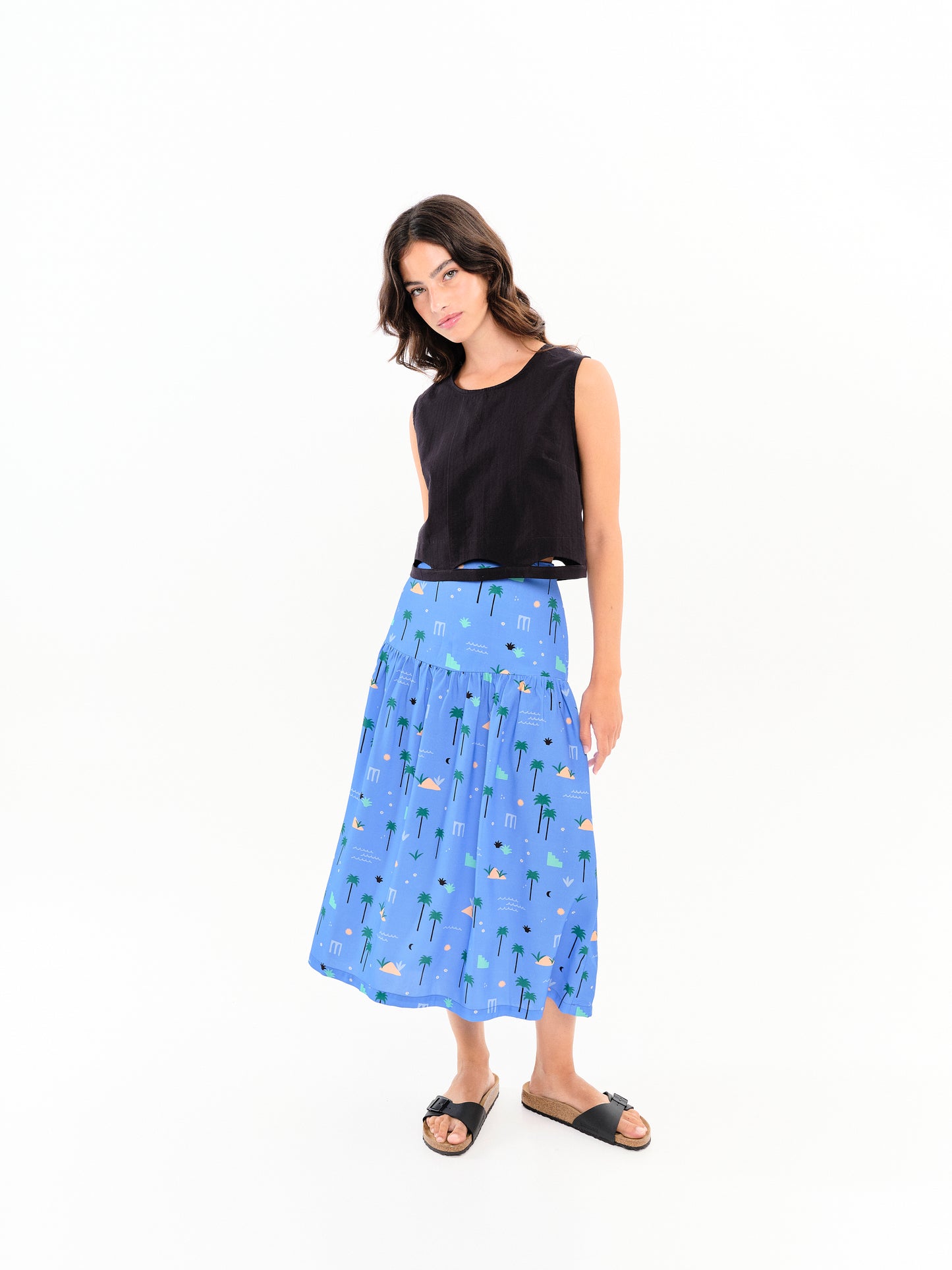 Jupe midi Palm Springs azur
