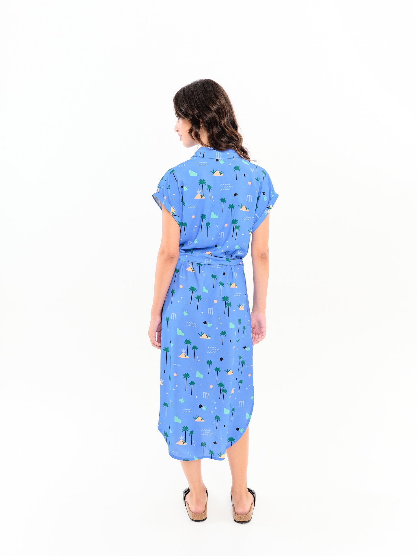 Robe chemise manches courtes Palm Springs azur