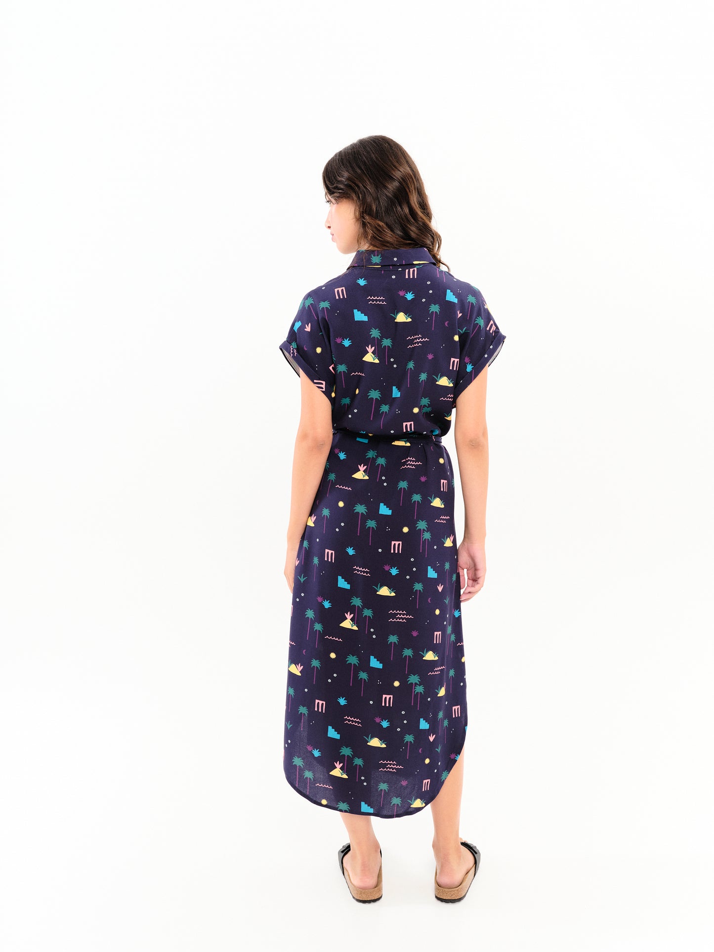 Robe chemise manches courtes Palm Springs azur navy