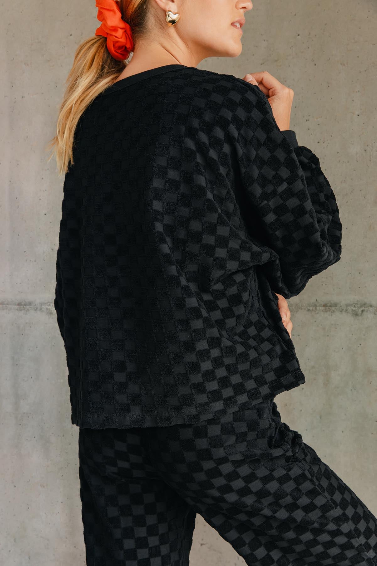 Sweat damier éponge coton bio / Noir ou Olive