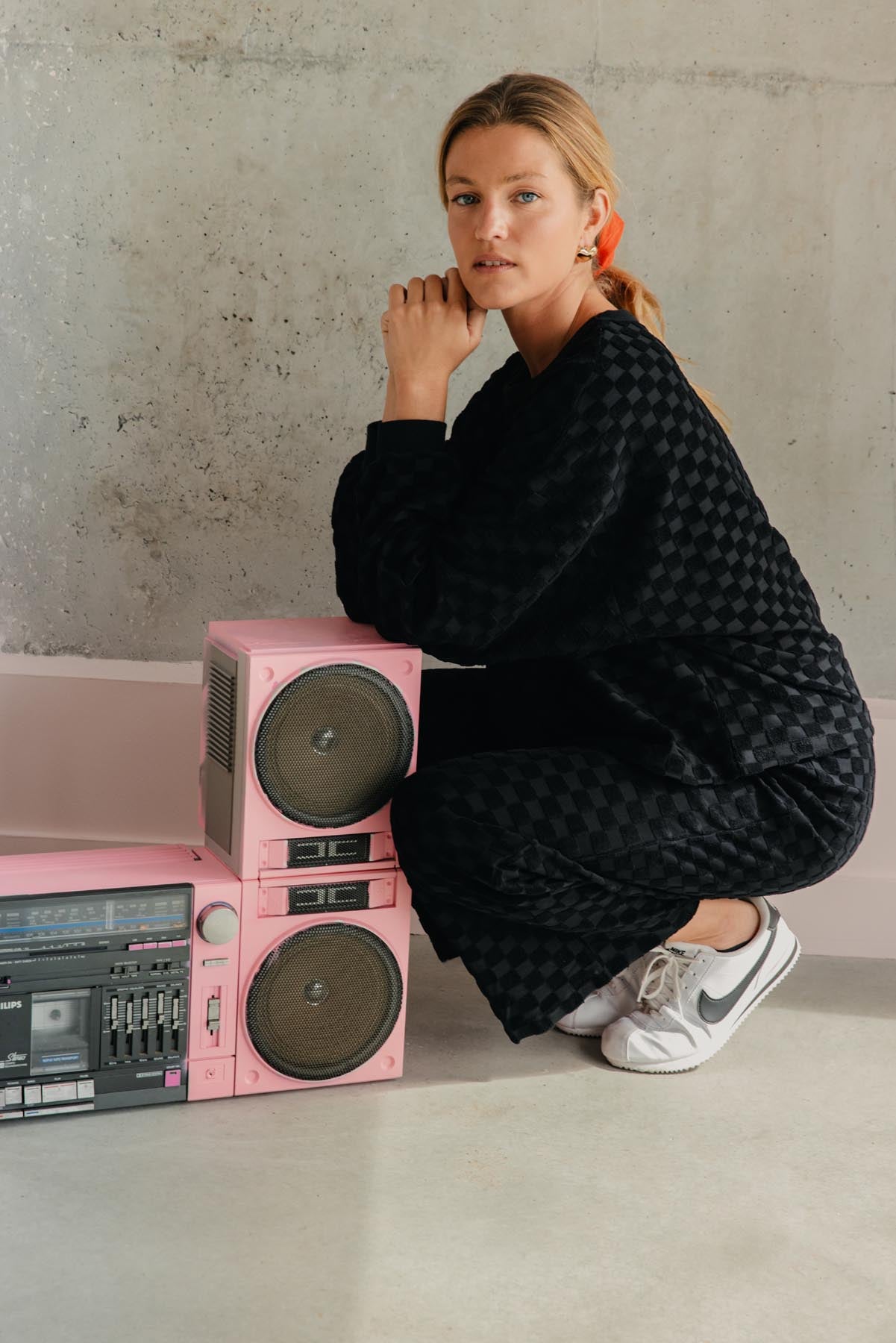 Sweat damier éponge coton bio / Noir ou Olive