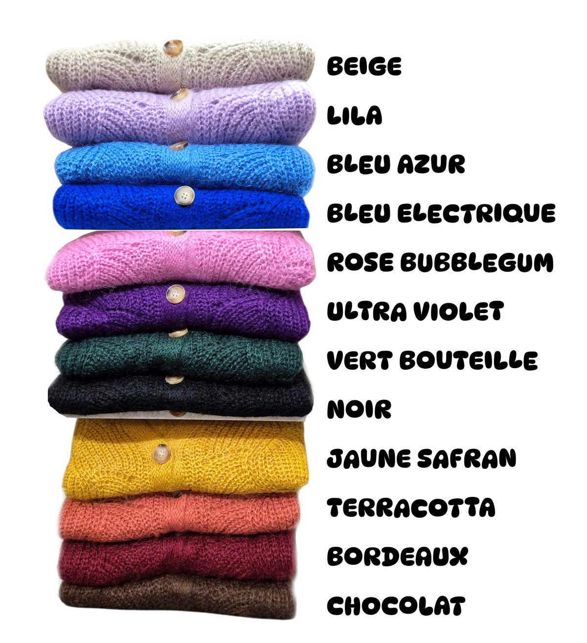 Cardigan gilet laine mélangée/ diff coloris
