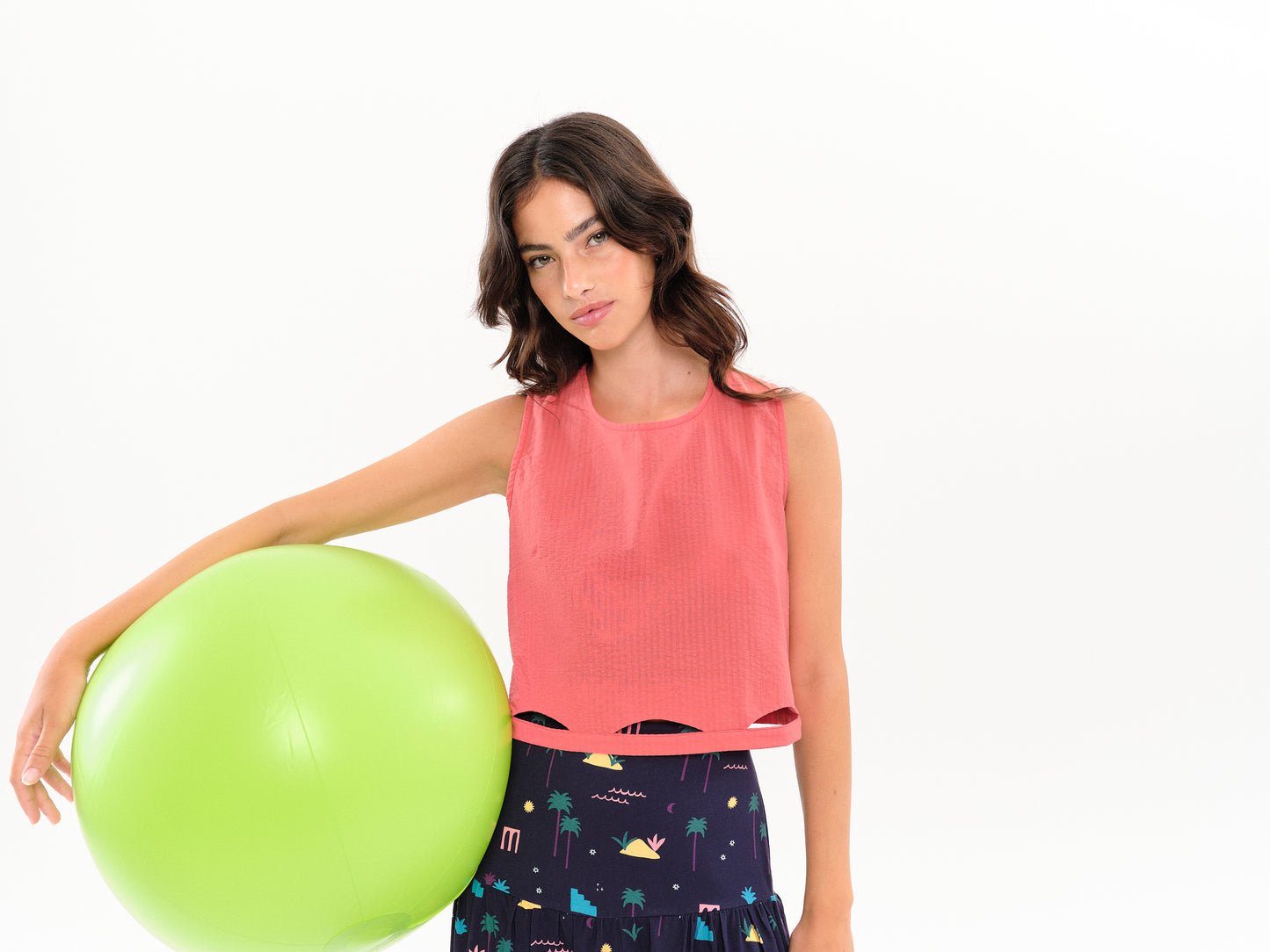 Top ajouré Waffle corail coton bio