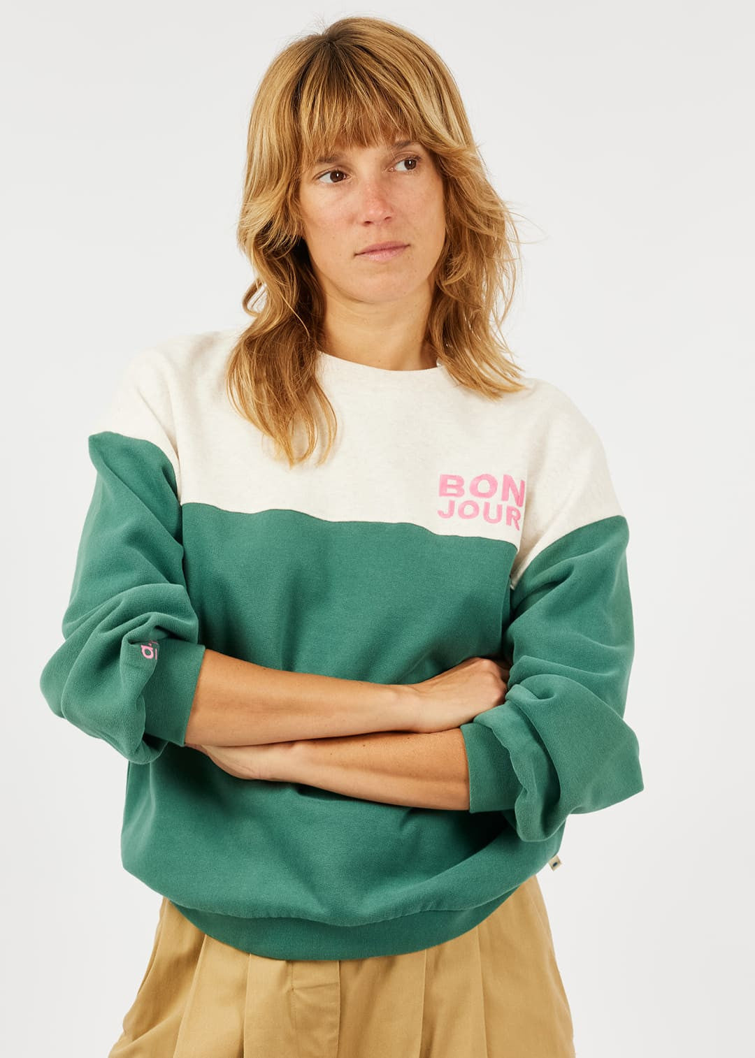 sweat molleton bicolore Bonjour